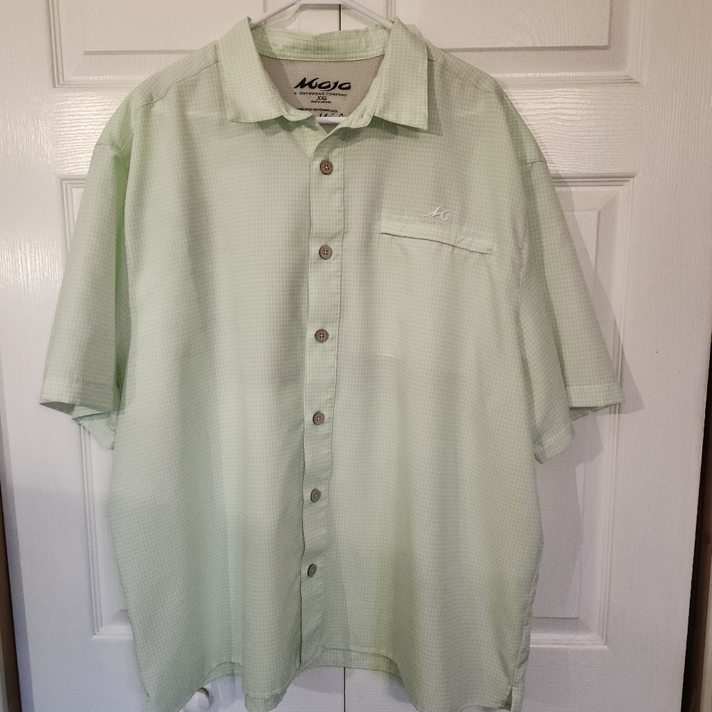 Mojo Sportswear Mint/White Gingham Active Fishing Outdoor S/S Shirt Mens XXL